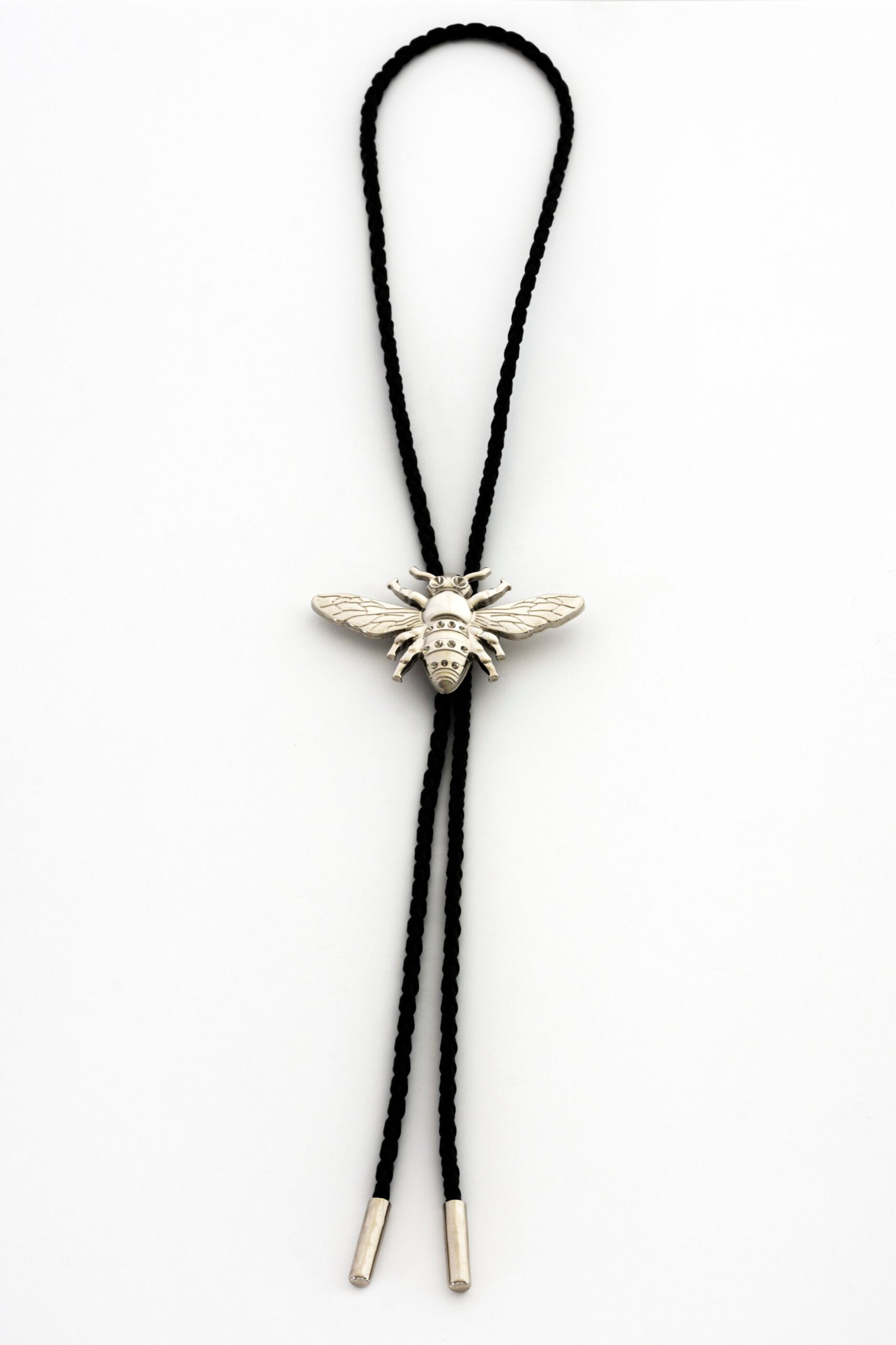 One Bee 003 + Leather Bolo Tie - Silver